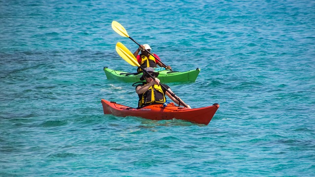 a couple of kayaks with paddlers