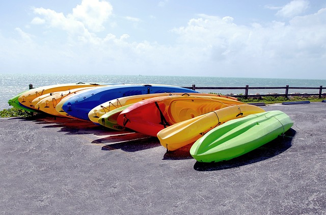 collection of colorful kayaks