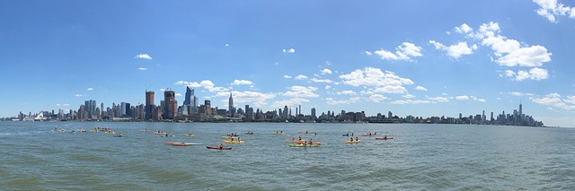 Kayakers and view of New York